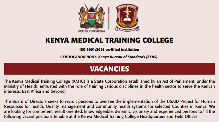 KMTC Recruitment 2024/2025 Application Form Portal | www.kmtc.ac.ke